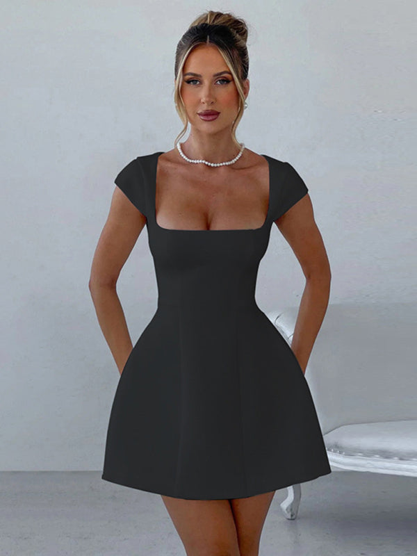 Short Sleeve Square Neck Vest A-Line Dress