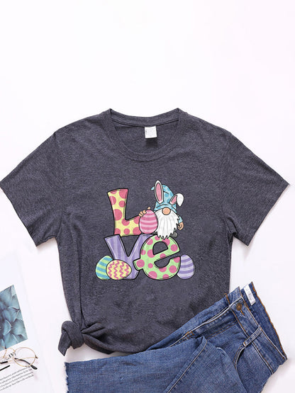 Love Easter pattern round neck short sleeve T-shirt