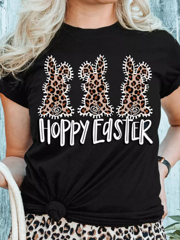 New Leopard Easter Women's Bunny Print Tops T-Shirt