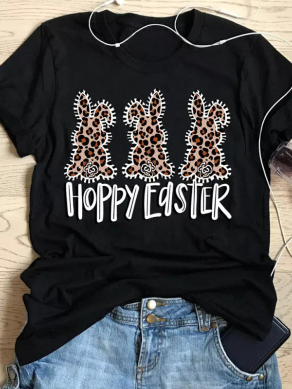 New Leopard Easter Women's Bunny Print Tops T-Shirt