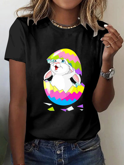 Easter cartoon print short-sleeved T-shirt