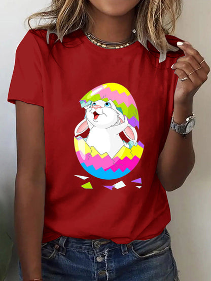 Easter cartoon print short-sleeved T-shirt