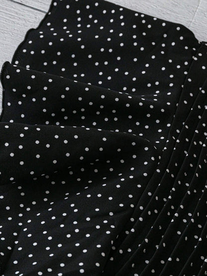 Princess sleeve V-neck polka dot loose button pleated top