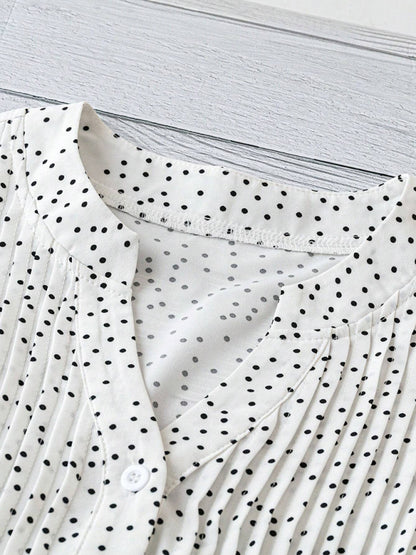 Princess sleeve V-neck polka dot loose button pleated top