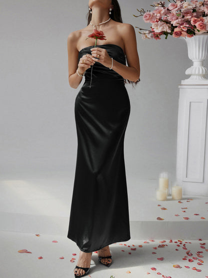 Solid color strapless evening dress