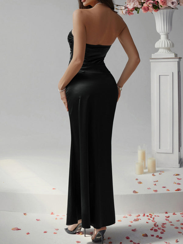 Solid color strapless evening dress