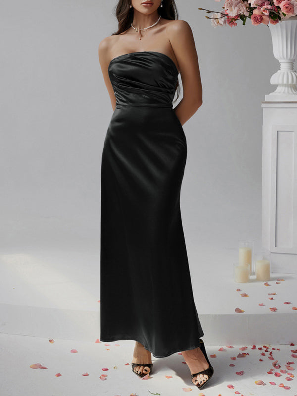 Solid color strapless evening dress