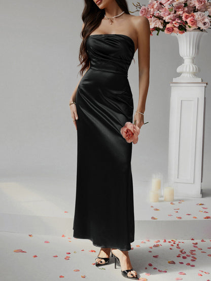 Solid color strapless evening dress