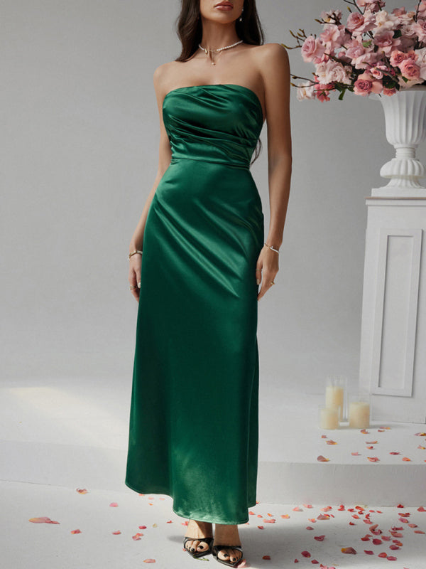 Solid color strapless evening dress