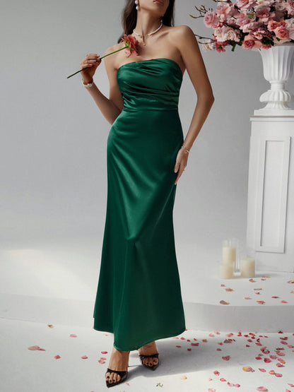 Solid color strapless evening dress