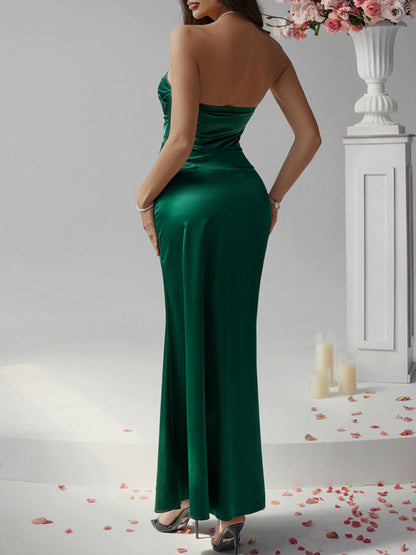 Solid color strapless evening dress