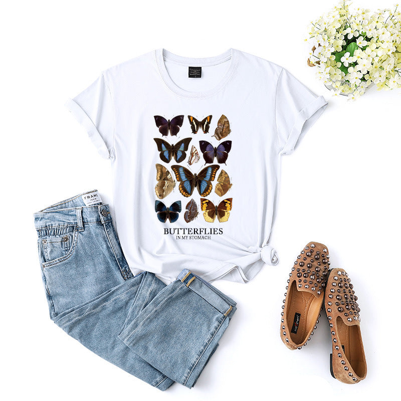 New women's butterfly T-shirt casual slim short sleeve versatile