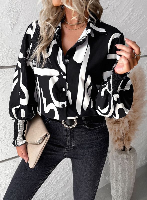 Temperament casual printed lantern sleeve shirt