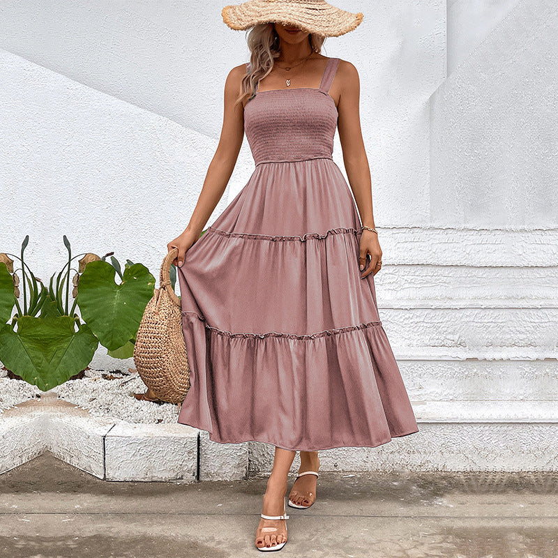 New fashion solid color strapless sleeveless dress