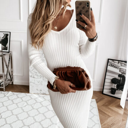 Autumn Winter Solid Long Sleeve Dress