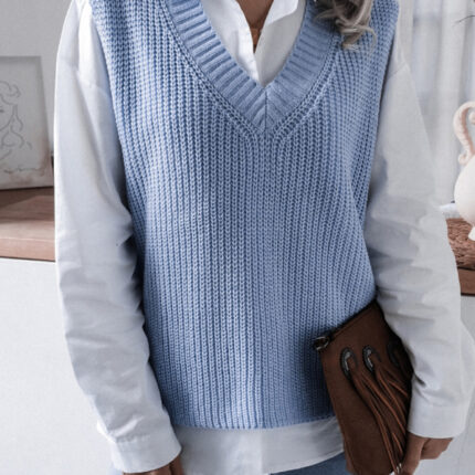 Women's V-neck casual loose knit sweater vest