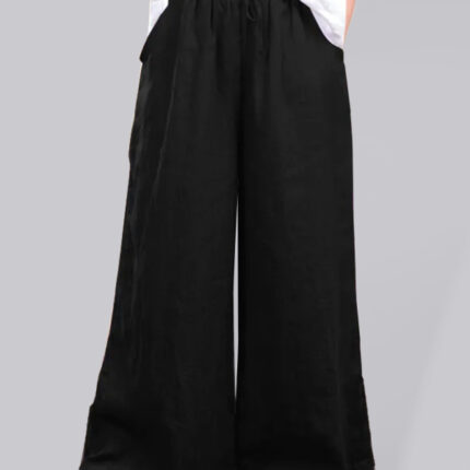 Women's solid color  linen loose wide-leg pants