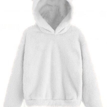 Fur bunny ear hooded warm sweatshirt