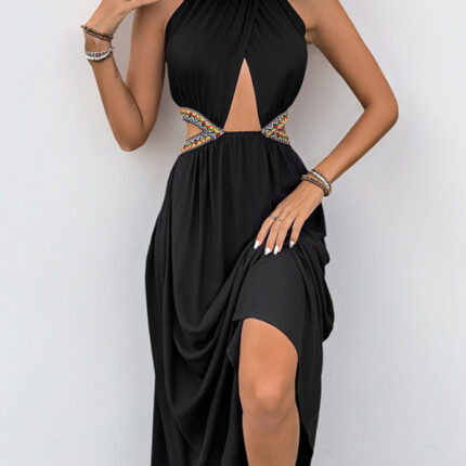 Hollow tie holiday style waist-baring dress