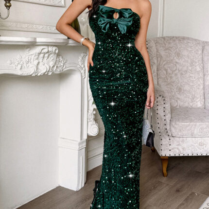 Elegant evening gown strapless sexy long dress