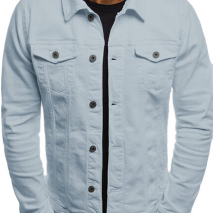 Trendy Fashion Casual Slim Denim Jacket Multi Pocket Button Stand Collar Workwear Jacket