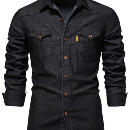 Denim non-iron shirt men's casual solid color non-iron men's long-sleeved shirt