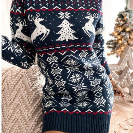 Women's Skinny Sexy Christmas Jacquard Long Sleeve Dress