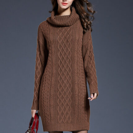 Women's turtleneck long sleeve loose sweater dress