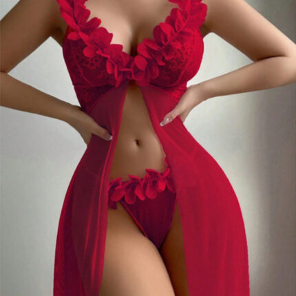 Sexy and sexy lingerie set with slits, see-through slip dress, long skirt, 2-piece set